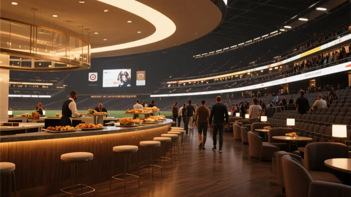 高级休息室与俱乐部座连接通道的观赛动线示意